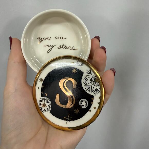 Anthropologie Lyra Monogram "S" Trinket Dish Box Stonewear Celestial - Picture 2 of 4